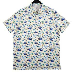 1764 Signature Polo Shirt Men XL Yellow Volkswagen Camper Van Beach Surf AOP